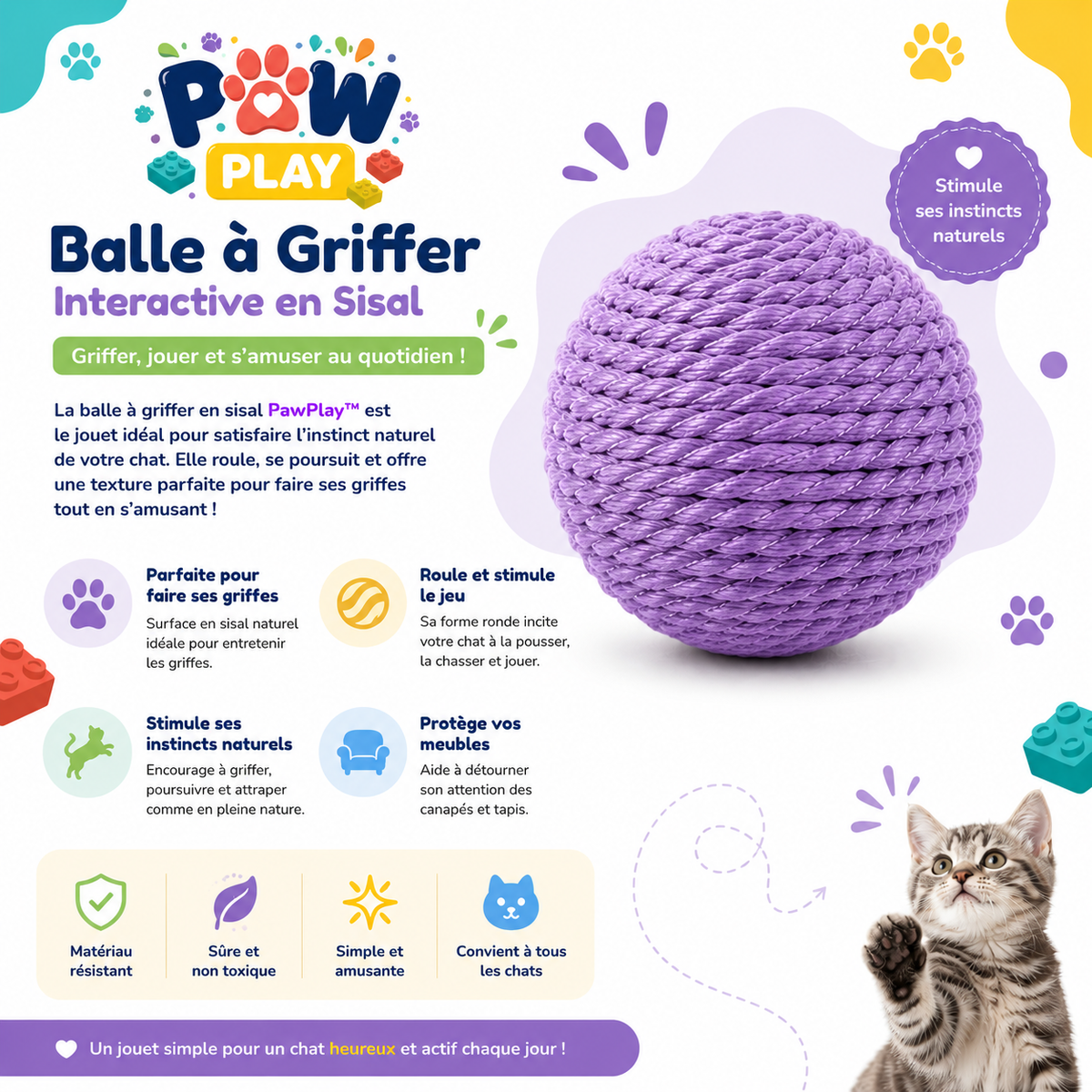 Balle à Griffer pour Chat en Sisal – Jouet Interactif PawPlay™
