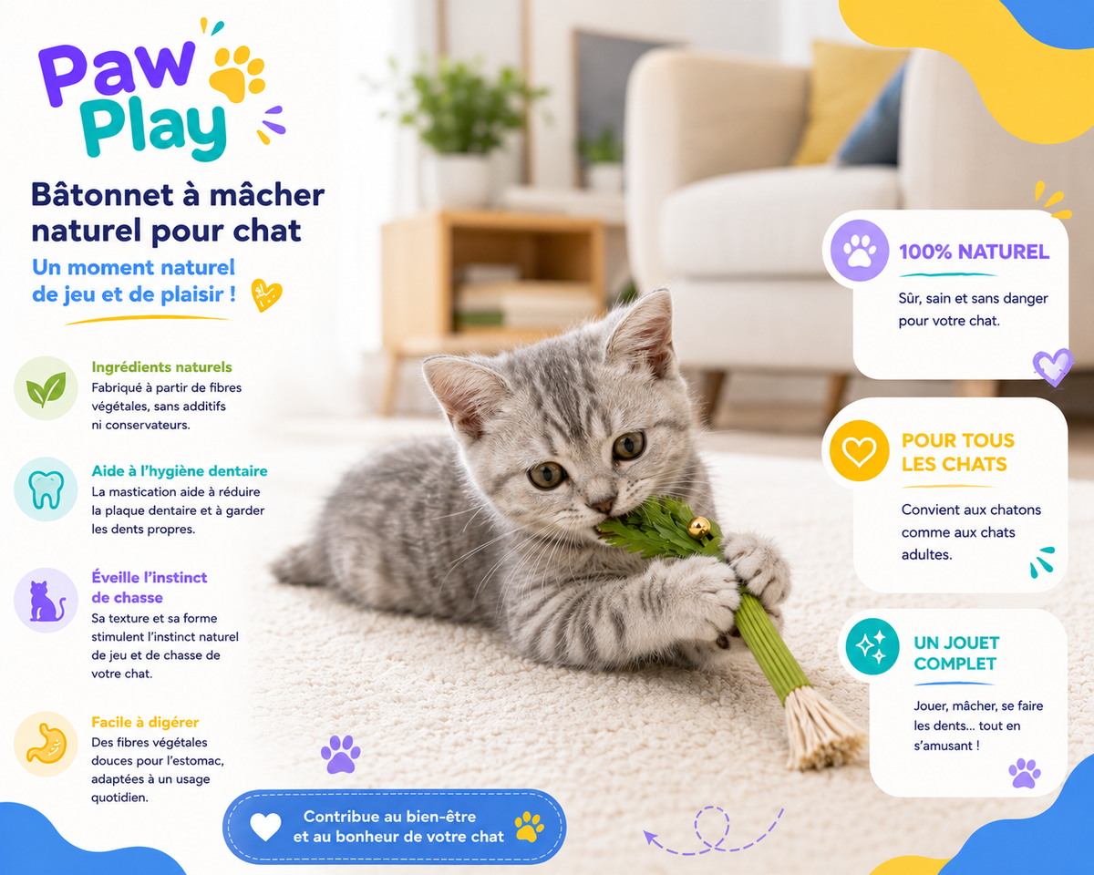 Bâtonnet à mâcher naturel pour chat – Jouet dentaire & interactif | Paw Play